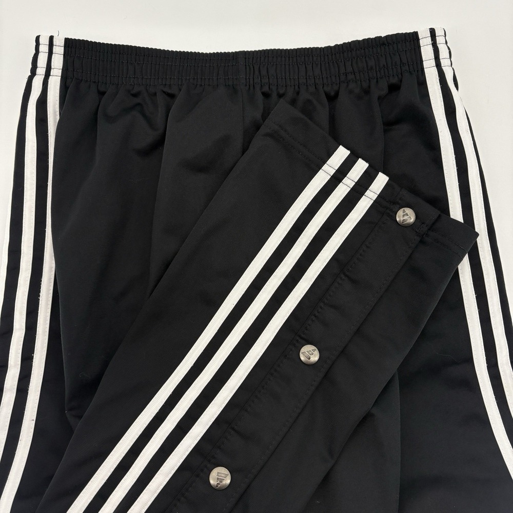 Vintage 90s Adidas Mens M Black Tear Away Pants Side Snap Track Stripes USA Made